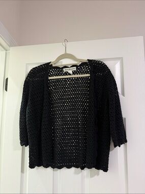 Norm Thompson Black Open Crochet Cardigan